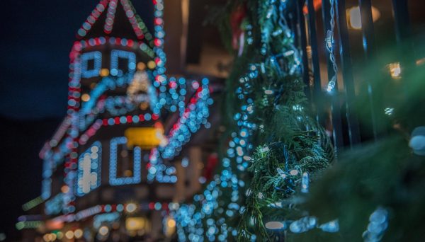 Houses with string lights